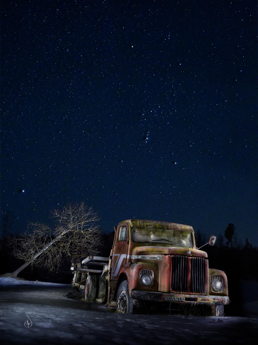 Orionnebulosan, Scania och det lutande trädet